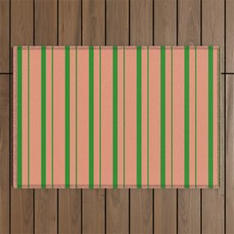 [ Thumbnail: Dark Salmon & Forest Green Colored Lines Pattern Outdoor Rug ]