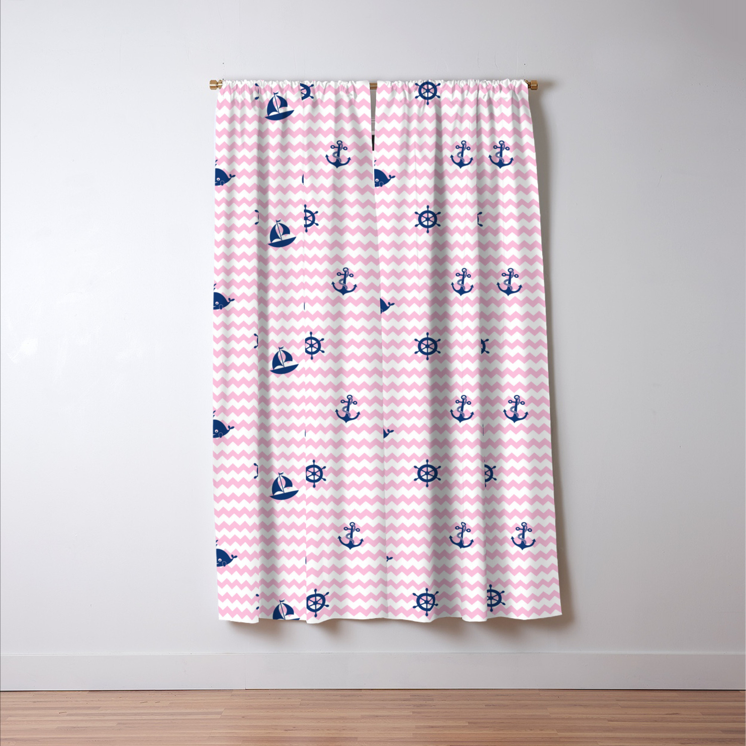 Nautical Navy Blue Pink Chevron Baby Nursery Blackout Curtain By Decampstudios Nautical Navy Blue Pink Chevron Baby Nursery Blackout Curtain By Decampstudios