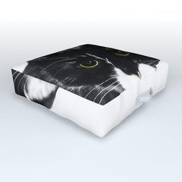 Curious Black Cat on White Background  #decor #society6 #buyart Outdoor Floor Cushion