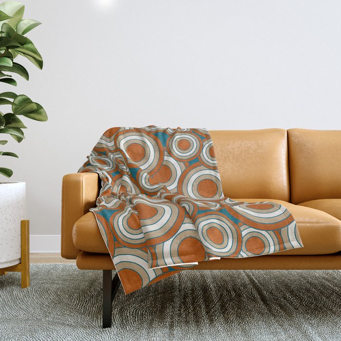 Overlapping Circles In Burnt Orange Teal And Tan Throw Blanket By