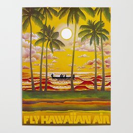 Surf Hawaii, Outrigger, Fly Hawaiian Air Vintage Travel Poster Poster