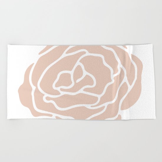Rose in Vintage Rose Pink on White Beach Towel