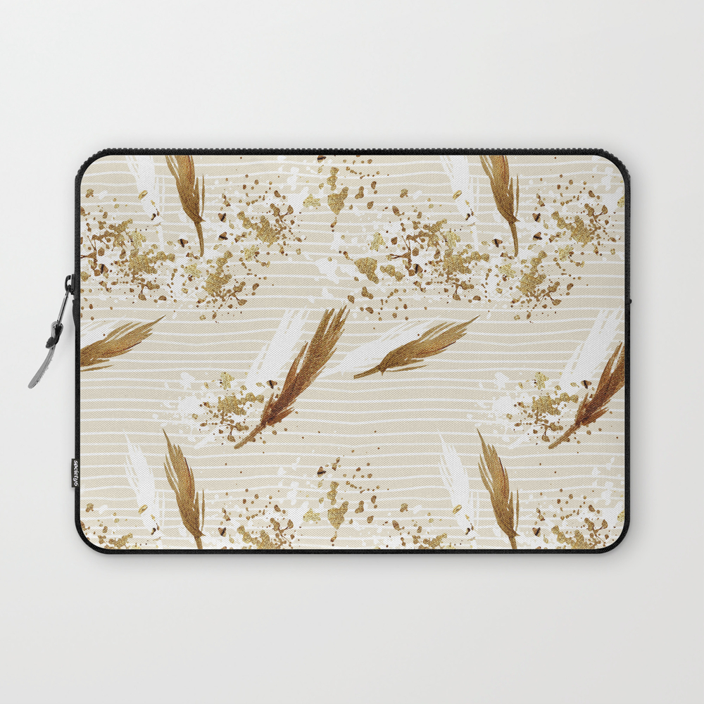 Golden Peacock Feather Pattern 06 Laptop Sleeve by bridax