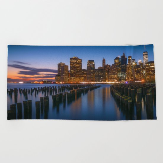 New York Night Lights Beach Towel