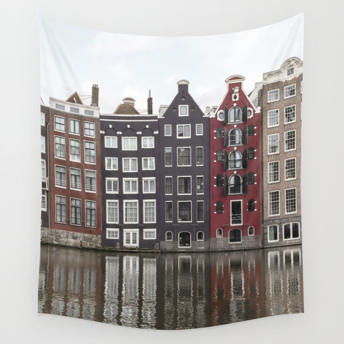 Buildings In Amsterdam City Picture | Dutch Canals Colorful Architecture Art Print | Europe Travel Photography Wall Tapestry