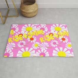 Rise And Shine Modern Daisy Flowers Hot Pink Area & Throw Rug