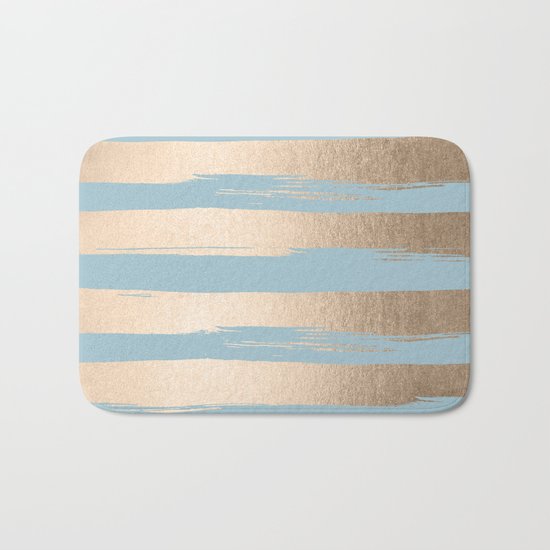 Painted Stripes Gold Tropical Ocean Sea Blue Bath Mat
