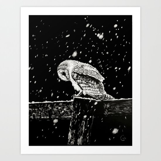 Snowfall at Night (Owl) Art Print