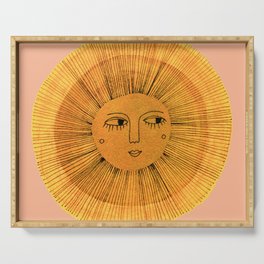 Sun Drawing Gold and Pink Serving Tray