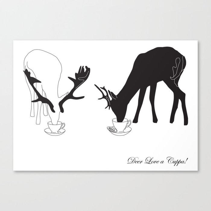 Deer love a Cuppa! Deer products, woodland illustration, animal lovers, deer gifts, Canvas Print