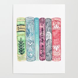 Book Lover Watercolor Books Poster