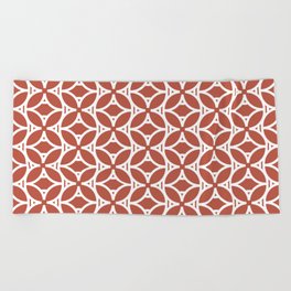 Red and White Tessellation Line Pattern 37 - Dunn and Edwards 2022 Trending Color Red River DE5125 Beach Towel