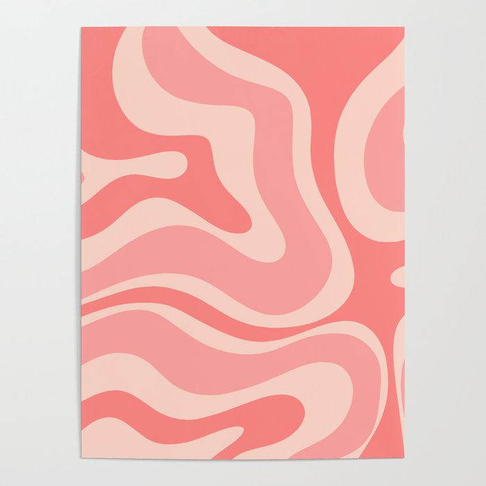 Blush Pink Modern Retro Liquid Swirl Abstract Pattern Square Poster