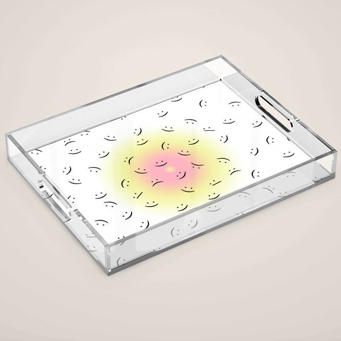 Mixed Emotions Happy and Sad ASCII Text Emoticon Emoji Pattern Acrylic Tray by Ocean And Stars