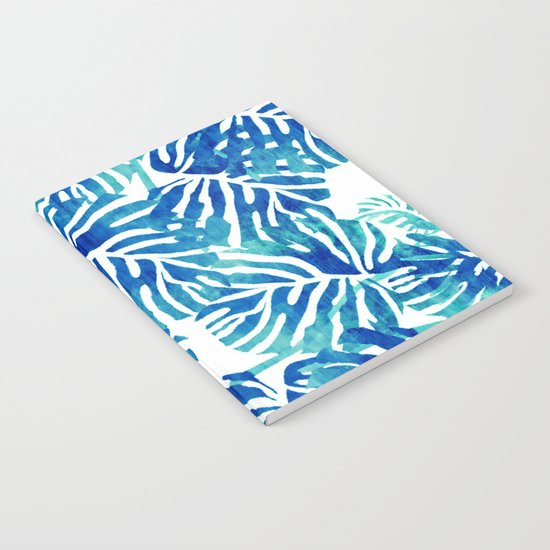 Tropical Leaves – Blue Abstract Notebook