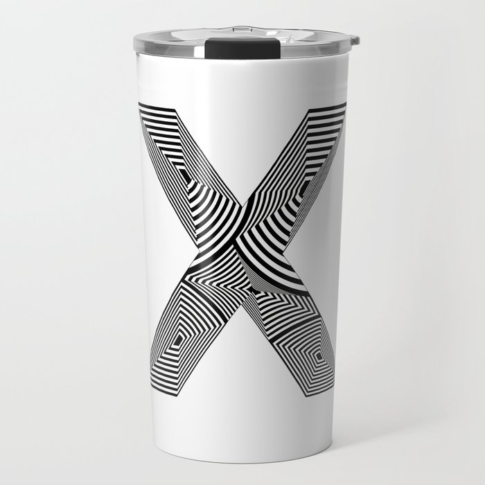 capital letter X in black and white, with lines creating volume effect Travel Mug
