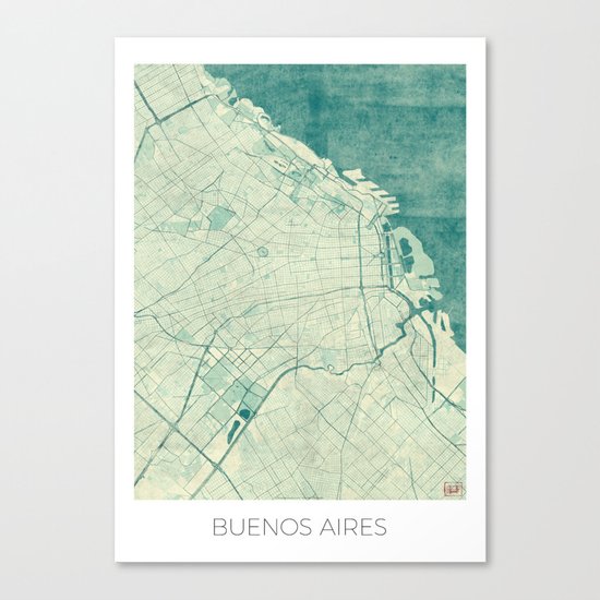 Buenos Aires Map Blue Vintage Canvas Print