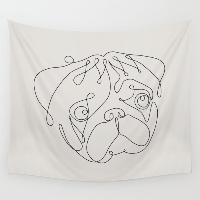 One Line Pug Wall Tapestry