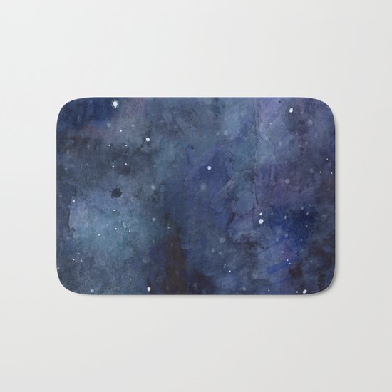 Galaxy Nebula Watercolor Night Sky Stars Outer Space Blue Texture Bath Mat