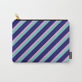 [ Thumbnail: Plum, Aquamarine & Midnight Blue Colored Lined/Striped Pattern Carry-All Pouch ]