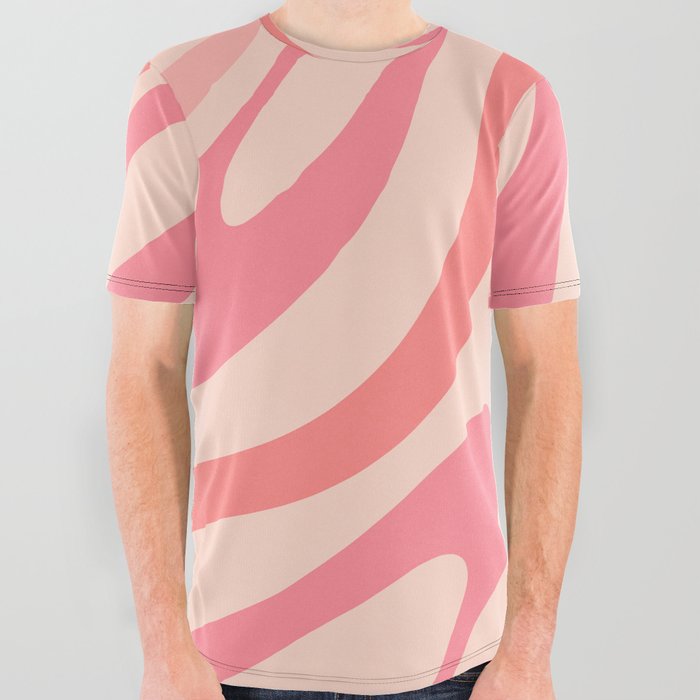 Wavy Loops Retro Abstract Pattern in Blush Pink Tones All Over Graphic Tee