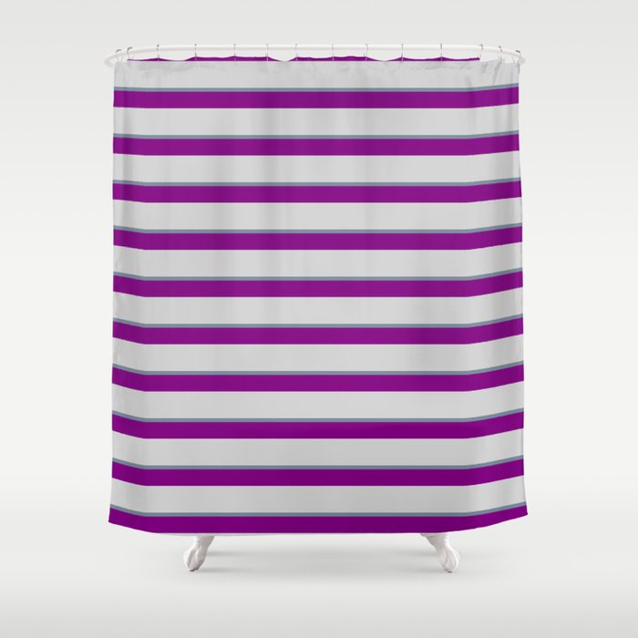 Light Slate Gray, Purple, and Light Gray Colored Lined Pattern Shower Curtain