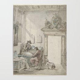 Interior scene with a writing man at a desk, Abraham van Strij (I), 1763 - 1826 Poster