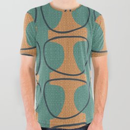 Mid Century Modern Abstract Ovals in Charcoal, Teal and Orange All Over Graphic Tee