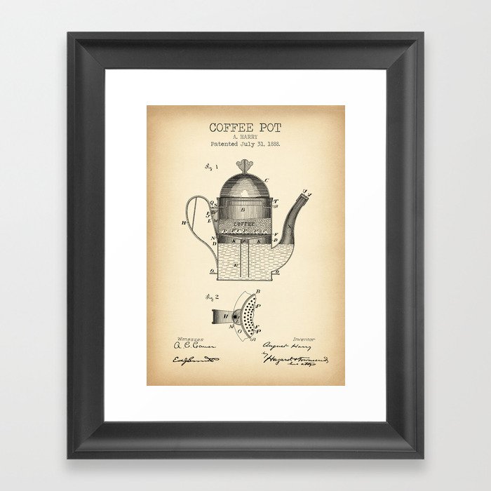 Coffee Pot vintage patent Framed Art Print