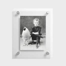 Smoking Boy with Chicken black and white photograph - photography - photographs Floating Acrylic Print