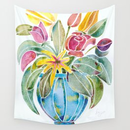 Flowers in a Blue Vase Wall Tapestry
