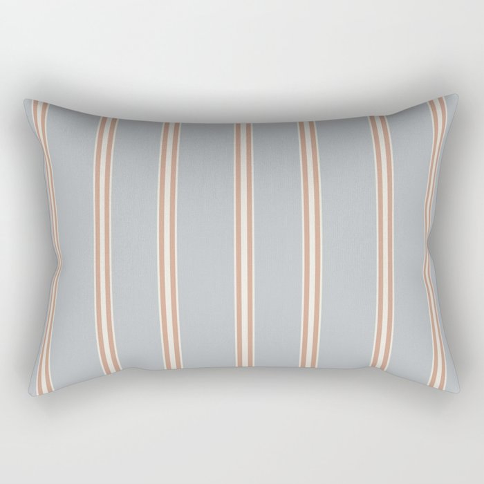 Stripes - Thick + Thin lines - Aleutian Blue, Rose Tan + White Rectangular Pillow