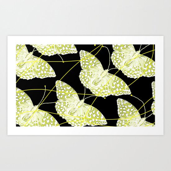 Butterflies on black background Art Print