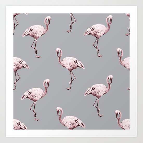 Simply Flamingo on Concrete Gray Art Print