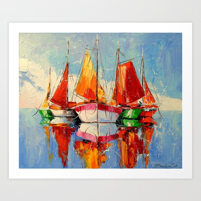 Sailboats anchored Art Print