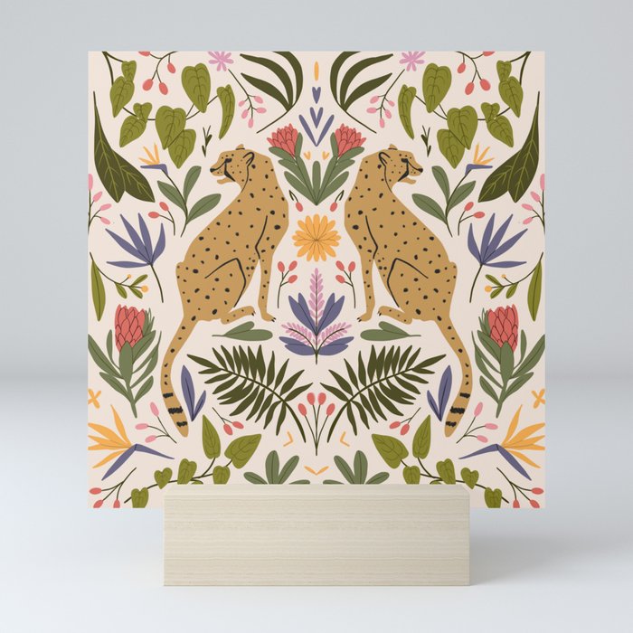 Modern colorful folk style cheetah print  Mini Art Print