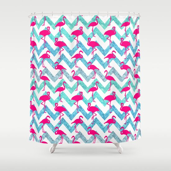 Chevron Shower Curtains go flamingo! tropical pink neon flamingos teal glitter chevron Chevron Shower Curtains go flamingo! tropical pink neon flamingos teal glitter chevron