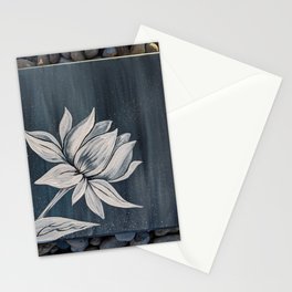 Black and White Lotus Painting on Rocks Stationery Cards