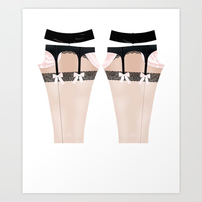 Lingeramas - Sexy Pink and Black Lingerie Legging Pajamas Art Print