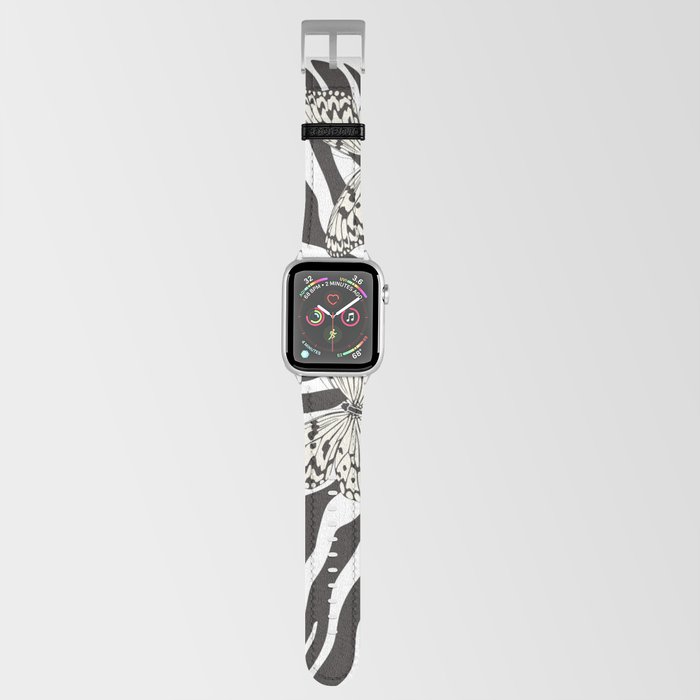 Seamless vintage multicolor butterflies pattern. Butterfly on zebra design. Trendy animal motif wallpaper. Fashionable background Apple Watch Band