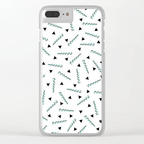 Retro Memphis Pattern Squiggle Green and Black Triangles Clear iPhone Case