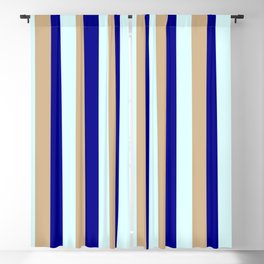 [ Thumbnail: Tan, Dark Blue & Light Cyan Colored Lines Pattern Blackout Curtain ]