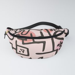 Aesthetic Ethno doodle Pattern Retro Inustrial in pink Tones Fanny Pack