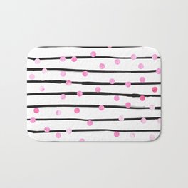 Blush pink black watercolor modern stripes polka dots Badematte