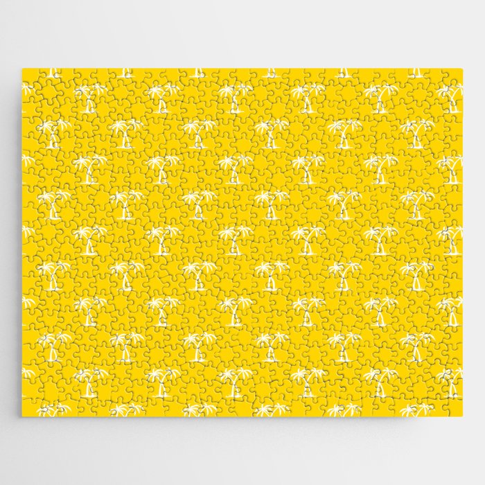 Yellow And White Palm Trees Pattern Jigsaw Puzzle