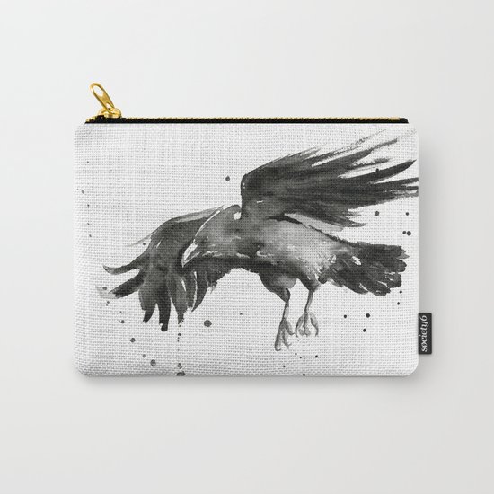 Raven Watercolor Bird Painting Black Animals Carry-All Pouch