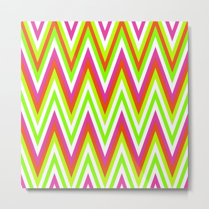 Chevron Design In Green Lime Red Pink Zigzags Metal Print