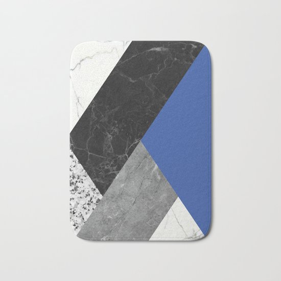 Black and white marbles and pantone lapis blue color Bath Mat