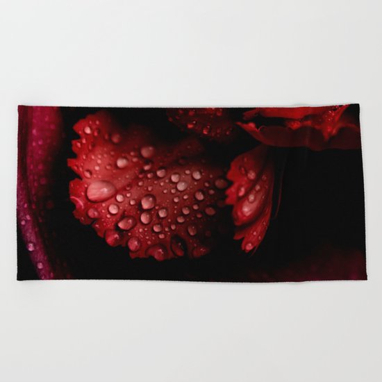 Carnations with drops. Beach Towel