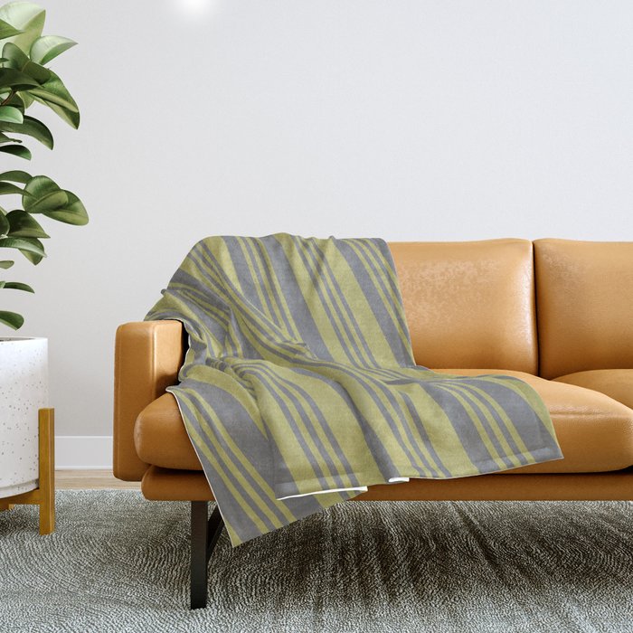 Gray and Dark Khaki Colored Lines Pattern Throw Blanket
